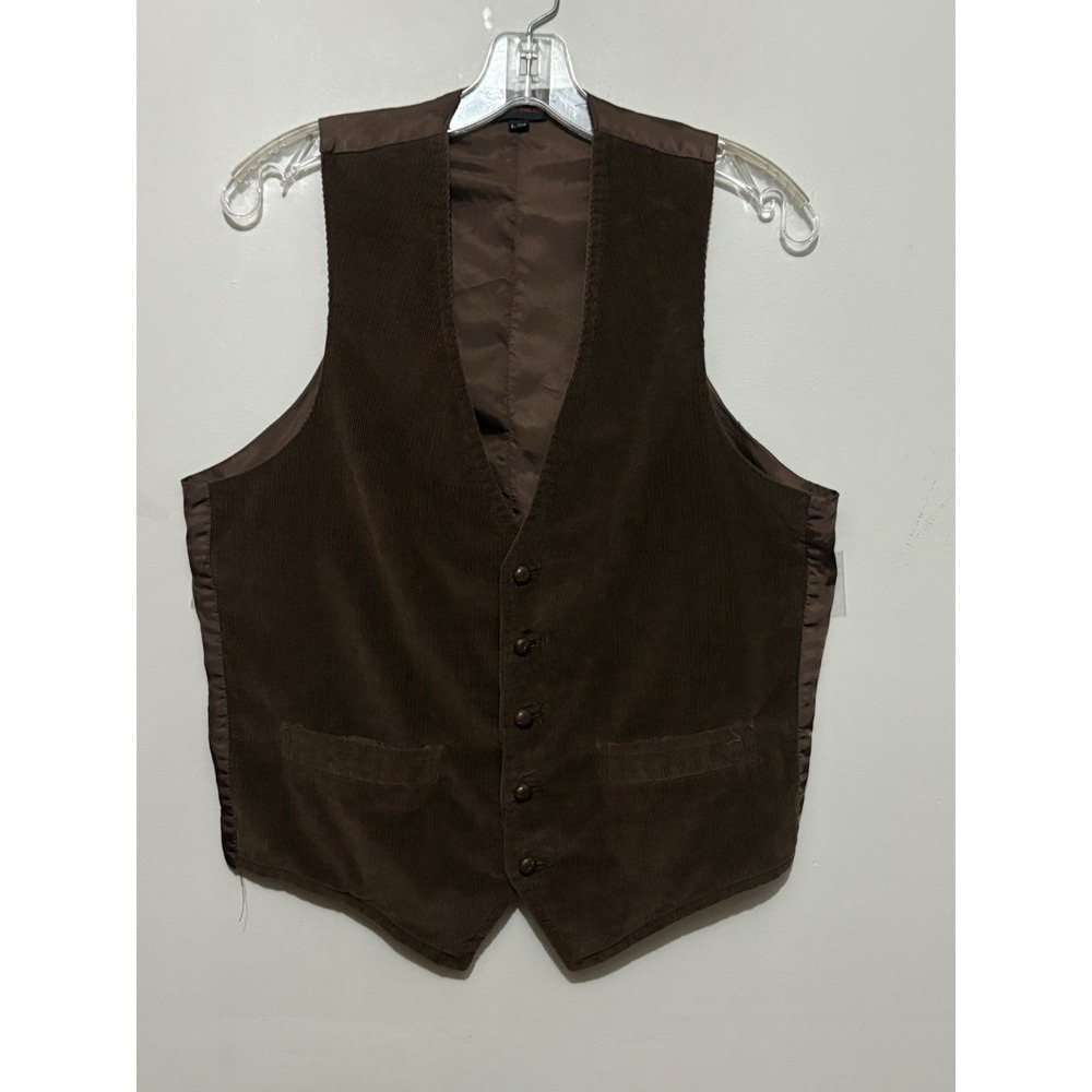Vintage 70s Brown Corduroy‎ Vest L  Hong Kong Western Rockabilly Grandpa Retro